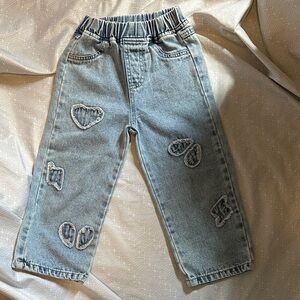 SHEIN 4Y Girls Blue Jeans with Heart Accents